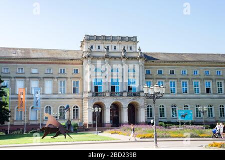 Karlsruhe, Germany - July 27, 2018. Cityscape with the main facade of Natural History Museum on a background of clear blue sky in city Karlsruhe, Bade Stock Photo