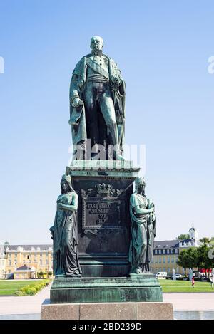 Karlsruhe, Germany - July 27, 2018. Statue of Carl Friedrich von Baden, founder of the City Karlsruhe, Baden-Wuerttemberg, Germany on a background of Stock Photo