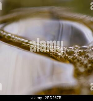 Bubbles formed on the surface of dish washing liquid soap in a bottle. Stock Photo