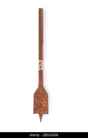 Studio shot of an old rusty drill bit cut out against a white background Stock Photo