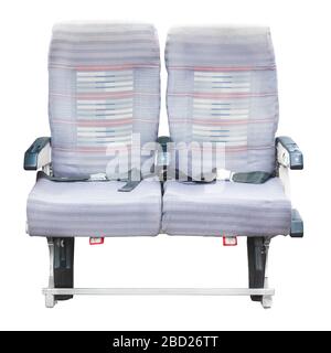 Two vintage airplane passenger seats isolated on a white background Stock Photo
