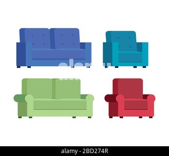 set of couches comfortable icons Stock Vector