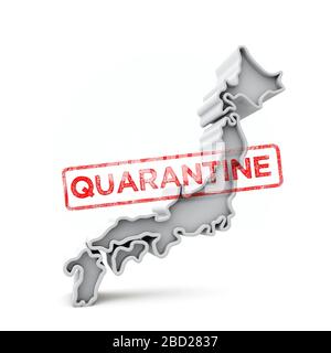 Japan simple 3D map with red quanantine stamp. 3D Rendering Stock Photo