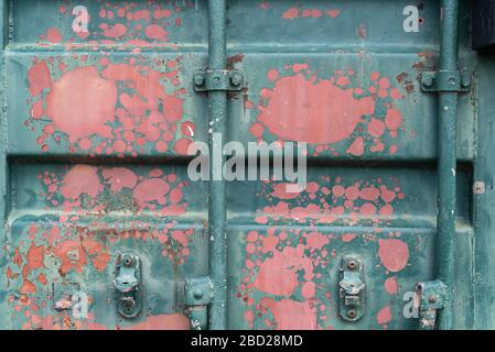 Close-up of old shipping container doors Stock Photo