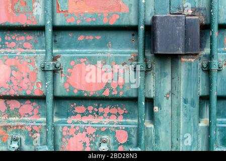 Close-up of old shipping container doors Stock Photo