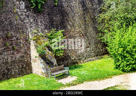 Steinau an der Strasse, birthplace of the Brothers Grimm, Germany - Gigantic medieval wall of the mediaeval castle, renaissance palace, and fortress. Stock Photo