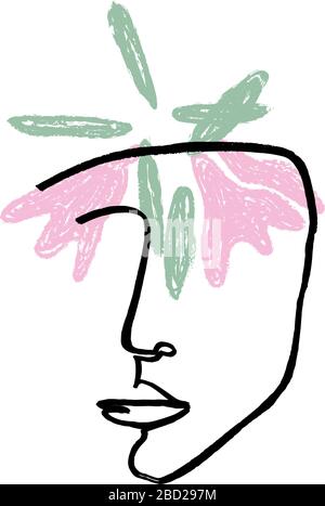 Modern abstract line face portrait, linear brush art. Picasso inspired style. Lineart human symbol, contemporary cubism sketch, ink painting. Abstract Stock Vector