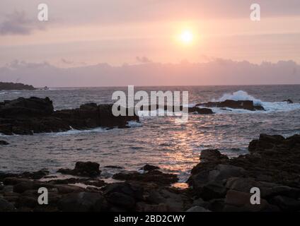 Sunset over Hell Bay on Bryher, Isles of Scilly Stock Photo