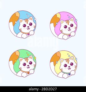 Vector illustration set logo of cute cat Stock Vector