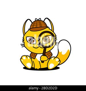 Vector illustration of a cat detective. Mascot cat Stock Vector