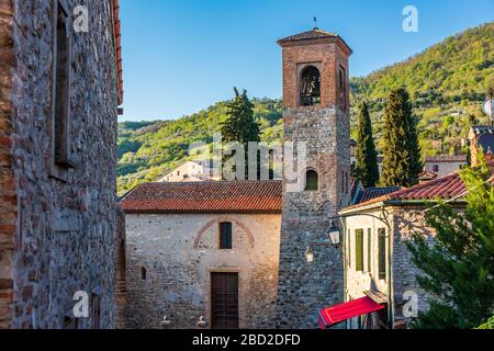 Ancient church in the venetian village of Arqua' Petrarca Stock Photo