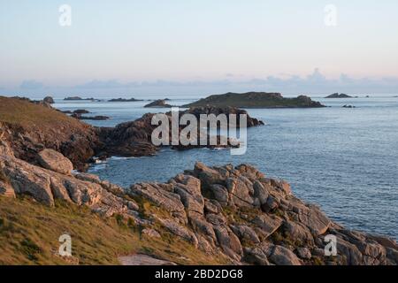 View towards Hell Bay from the north end of Bryher, Isles of Scilly Stock Photo