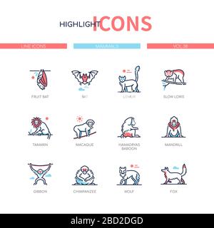 Different mammals - modern line design style icons set Stock Vector
