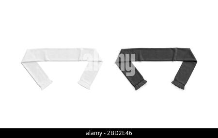 Blank black and white knitted soccer scarf mockup, top view Stock Photo