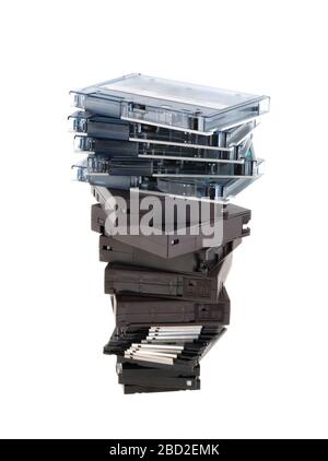 Big pile of floppy discs, DLT tapes, DATand 250mb cartrdges isolated on whit Stock Photo