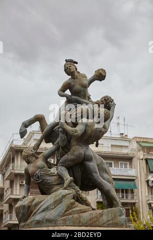 Theseus saving Hippodamia, at victoria Athens Greece,  sculptor Johannes Pfuhl Stock Photo