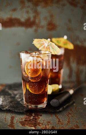 Glasses of iced tea with lemon slices. Stock Photo