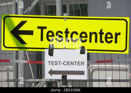 Sign Test Center or Assessment Center in front of a hospital for testing coronavirus covid-19 Stock Photo