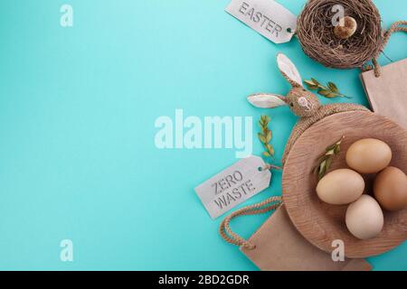 Seasonal holiday, Easter background. Zero waste, eco friendly easter concept. Stock Photo