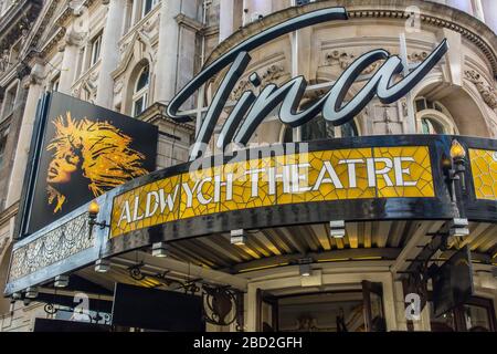 LONDON- APRIL, 2018: Aldwych Theatre in Covent Garden in the West End, City of Westminster- currently showing performance based on Tina Turner Stock Photo