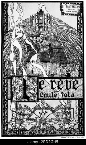 The cover of 'Le rêve' (The Dream) a novel by Émile Zola about an orphan girl who falls in love with a nobleman. The cover is by by Carlos Schwabe (1866-1926), a Swiss Symbolist painter and printmaker. After studying art in Geneva, he relocated to Paris as a young man, where he became acquainted with Symbolist artists and writers. In 1892, he was one of the painters of the famous Salon de la Rose + Croix organized by Joséphin Péladan at the Galerie Durand-Ruel. Stock Photo