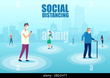 Vector of diverse people in the city taking social distance precaution to prevent spread of Coronavirus infection Stock Vector