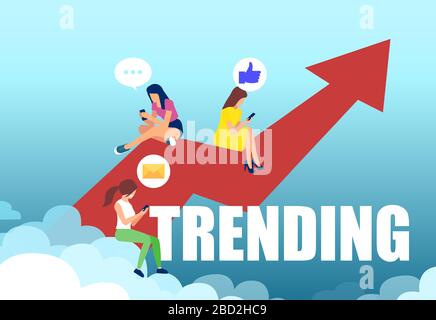 Vector of female bloggers posting trending topics content on social network Stock Vector