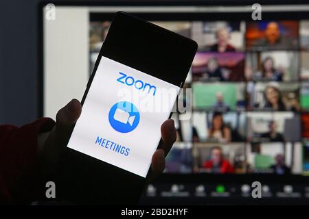 6 April 2020. Istanbul / Turkey. Smartphone showing Zoom Cloud Meetings app, Stock Photo