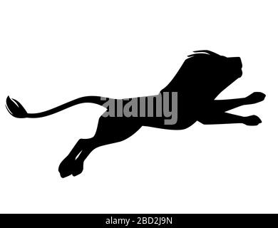 Black silhouette proud powerful cute lion jumping character cartoon style animal design flat vector illustration isolated on white background Stock Vector