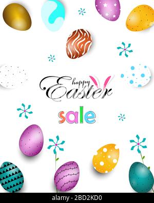 Easter Day Sale banner background template with Colorful Painted Easter Eggs Stock Vector