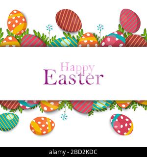 Easter Day banner background template with Colorful Painted Easter Eggs Stock Vector