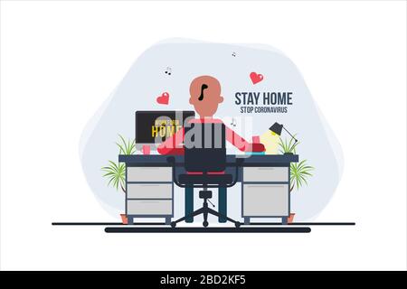 Corona virus - staying at home (self-isolation). Home Quarantine illustration. Stock Vector