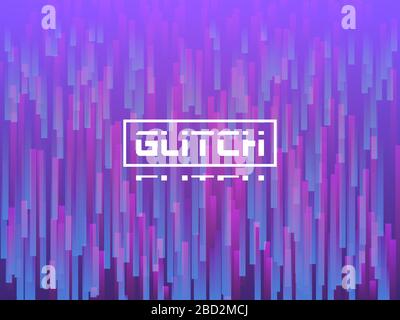 Glitch vertical lines. Purple distortion texture. Dynamic glitch with falling violet stripes. Abstract 3d composition with random elements. Vector Stock Vector