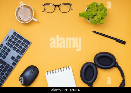 Modern workplace, top view. Flat lay composition Stock Photo