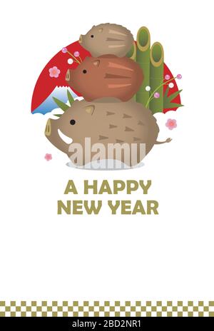 Wild boar vector illustration for New Year's card Stock Vector
