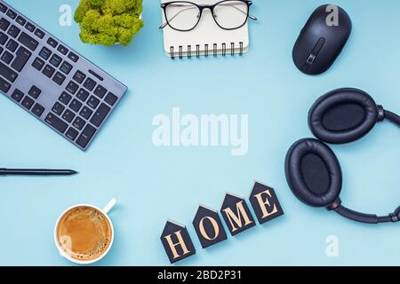 Modern workplace, top view. Flat lay composition Stock Photo