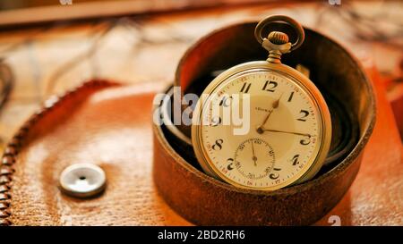 Open-face pocket watch photo background Stock Photo