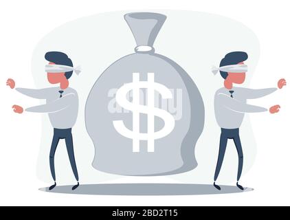 Cartoon blind businessmen can not find money lying on the ground. Stock Vector