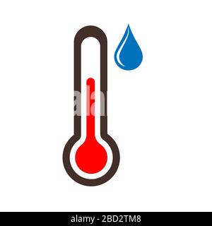 Vector color icon of thermometer and water drop isolated on white background, flat modern design. Stock illustration for websites and apps Stock Vector