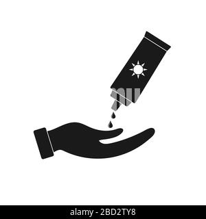 Icon with a hand and sunscreen. Vector stock illustration. Simple design isolated on white background Stock Vector