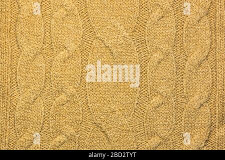Close-up photo of yellow knitted sweater background, texture with copy space. Good pattern for design. Stock Photo