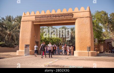 Abu Dhabi, UAE - December 15, 2019: Entrance to the Oasis in Al Ain, Emirate of Abu Dhabi, United Arab Emirates. Stock Photo