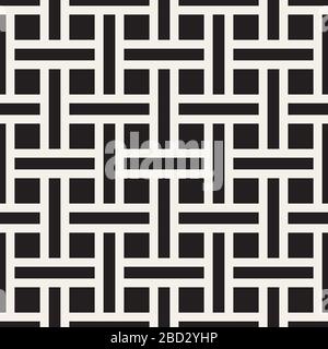Vector seamless pattern. Decorative geometric interlaced lines design. Monochrome bold wavy stripes background. Stock Vector