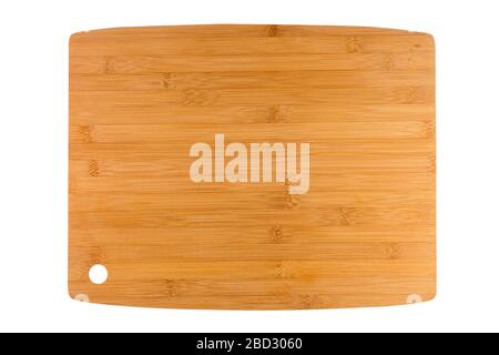 Rectangle shaped bamboo wood kitchen cutting board  isolated on white background. Stock Photo