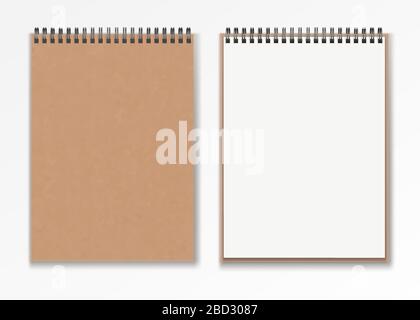 Realistic Blank vertical closed realistic spiral notepad mockup set . Stock Vector