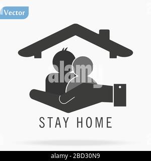 Flat hand showing the icon of home - Stay at home icon vector ...