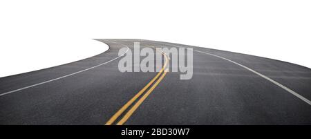 Winding asphalt road with yellow symbol. Isolated on background Stock Photo
