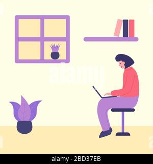 Stay home and online education concept during quarantine by coronavirus covid-19, girl in front of a laptop while doing online education Stock Vector