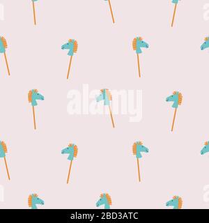 Seamless pattern with rocking horse sticks. Cute baby toy background. Pastel colors child play texture. Stock Vector