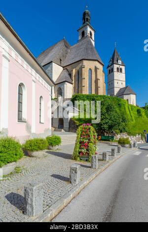 View of Liebfrauenkirche in summer, Kitsbuhel, Austrian Alps, Tyrol, Austria, Europe Stock Photo